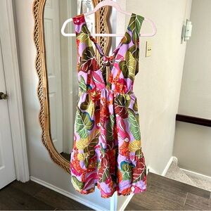 House Of Harlow 1960 / NWT Linen-Blend Open Back-Bow Mini Halter Dress Tropical